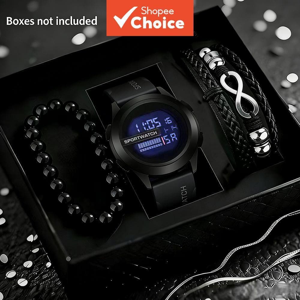 Relógio Esportivo Digital Masculino , Pulseira À Prova D'água , Conjunto De Joias Da Moda