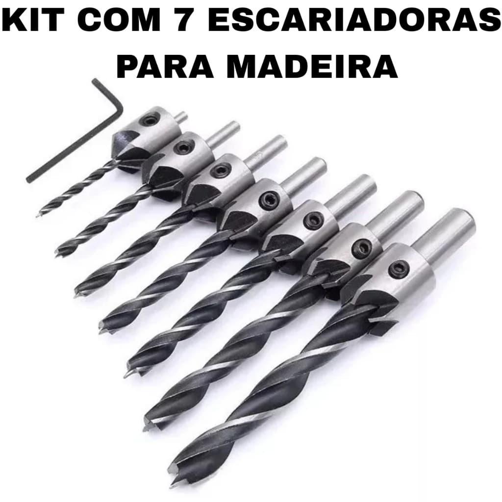Jogo de Broca Escariadora 8 Peças para Madeira com Broca Piloto JI SHOP