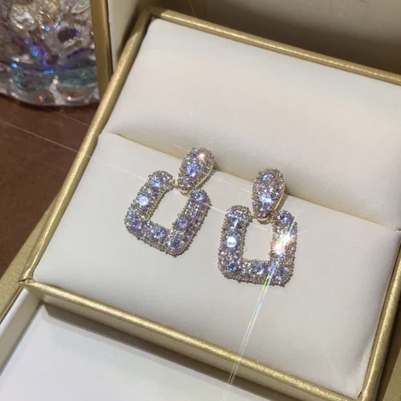 S925 prata agulha High-End brincos quadrados na moda Retro estilo Hong Kong luz geométrica luxo brincos de cristal senho