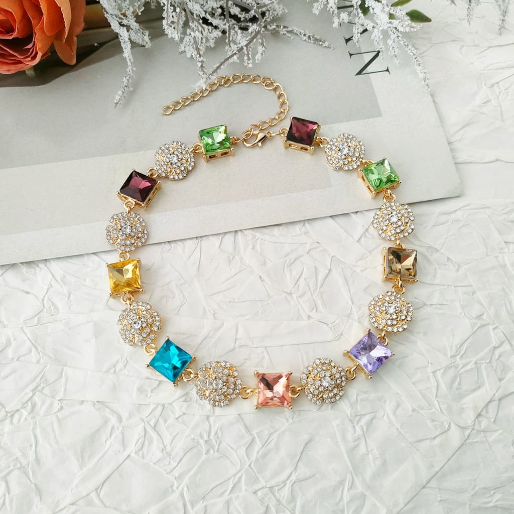 Cubo colorido açúcar diamante rosa colar clavícula corrente moda luz luxo elegante All-Match High-End terno feminino