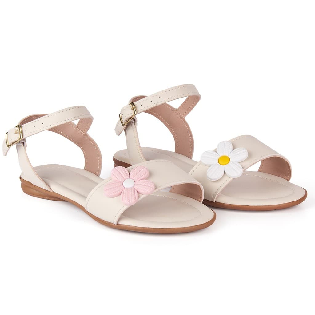 Sandália Infantil Feminina Enfeite de Flores Leve e Confortável Verão Casual Kids Escolar Dia a Dia