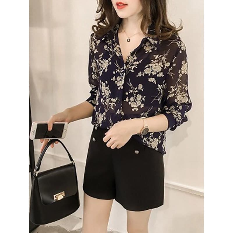 Floral Chiffon camisa feminina manga longa primavera outono 2025 novo estilo versão coreana solta Retro camisa Design ni