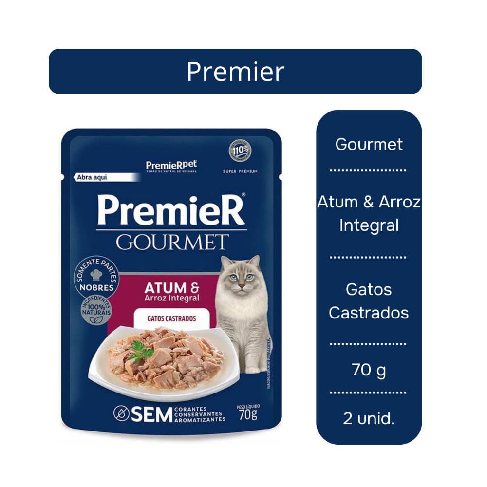 Ração Úmida Premier Pet Sachê Atum para Gatos 70g - 6 Unid.