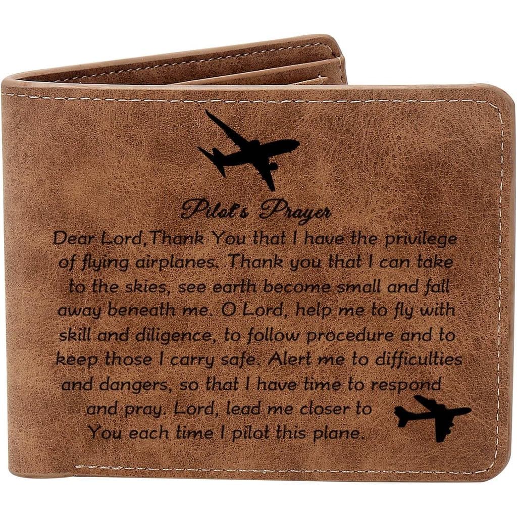 Carteira de Couro para Oração de Piloto THTCSQ - Presente de Aviação Personalizado e Gravado para Formatura de Novo Pilo