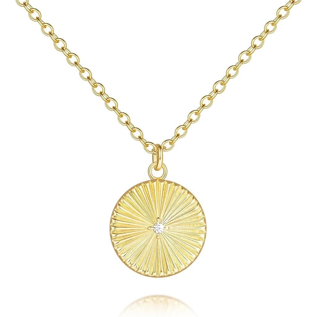 Colares de Ouro 14K para Mulheres, Colar com Pingente de Ouro, Colar com Pingente Redondo, Disco Redondo Robusto com Zir
