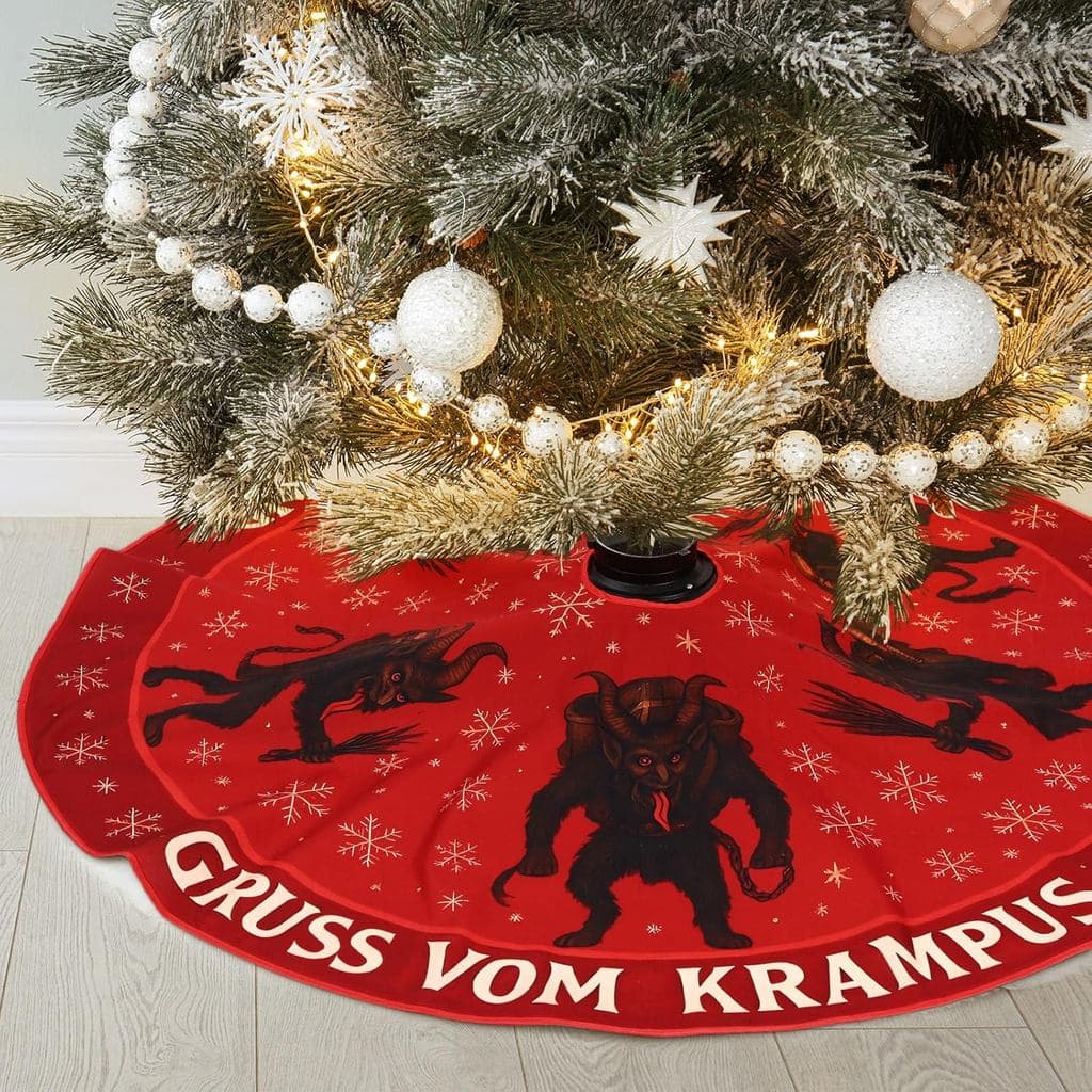 Saia para Árvore de Natal Krampus de 48 Polegadas, Grande Saia para Árvore de Natal Vermelha Vintage, Tapete de Natal pa
