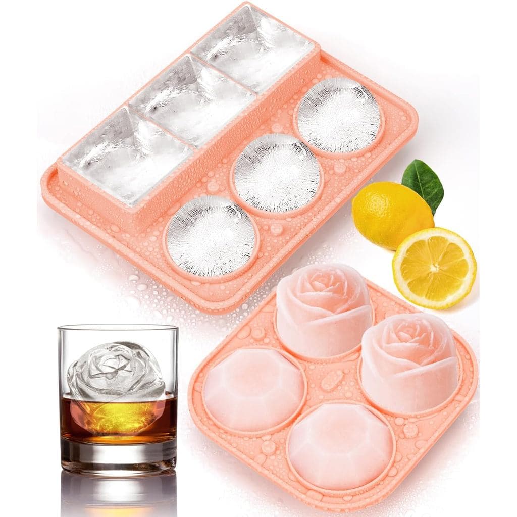 Forma de Gelo com Tampa, Moldes de Gelo de Silicone com Formas Redonda, Quadrada, Diamante, Rosa, Molde de Gelo Grande p