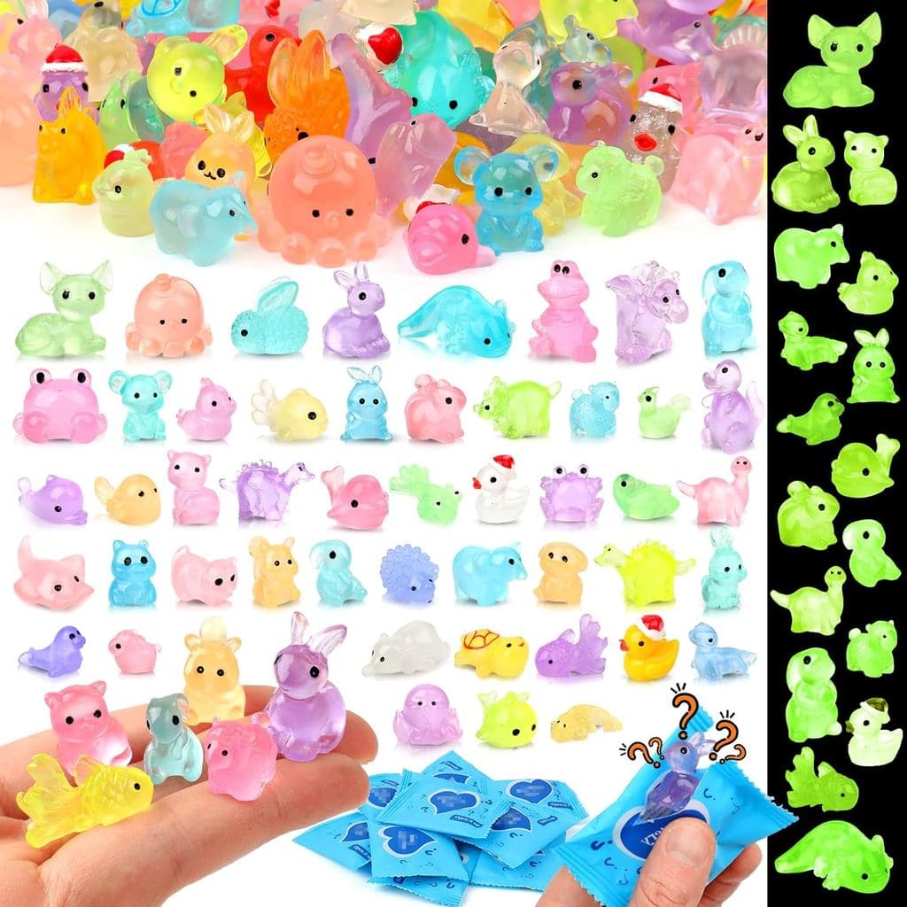100 Peças de Animais de Resina em Miniatura Luminosos para Artesanato e Decoração, Mini Animais Marinhos de Resina, Orna