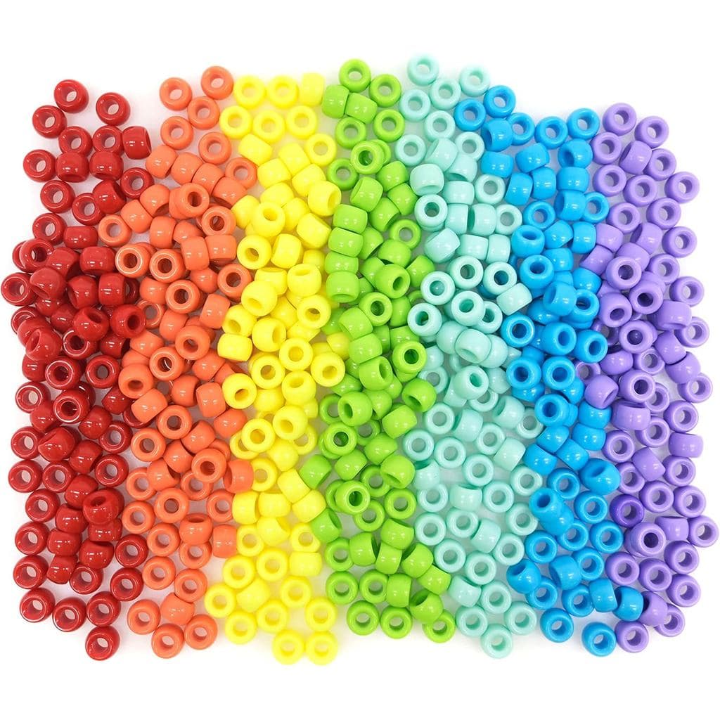 1000 Peças de Contas Pony Lisas 6x9mm, Contas Pony Acrílicas Polidas em 7 Cores do Arco-Íris, Conjunto de Contas Soltas