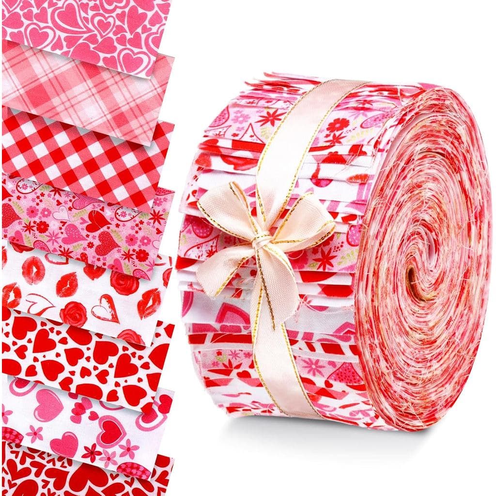 Peryiter 40 Peças de Tecido de Algodão Jelly para o Dia dos Namorados, Tiras de Quilting com Diferentes Padrões de Coraç