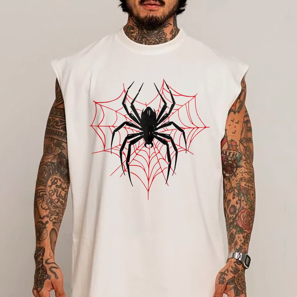 Camiseta Regata Machão Spider Web Dark Tattoo Style Premium 100% Algodão