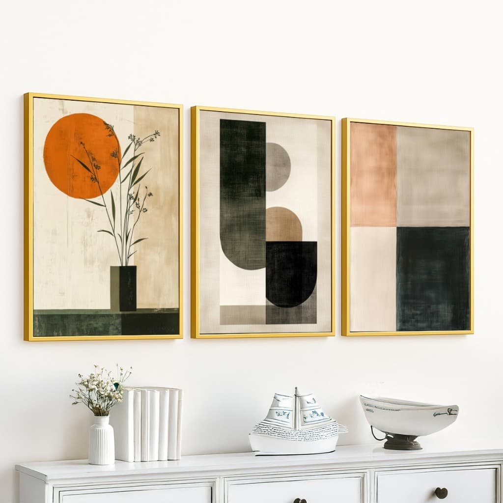 Conjuntos Quadros Decoração Abstrato Modernos Moldura 40X60 cm Escritório