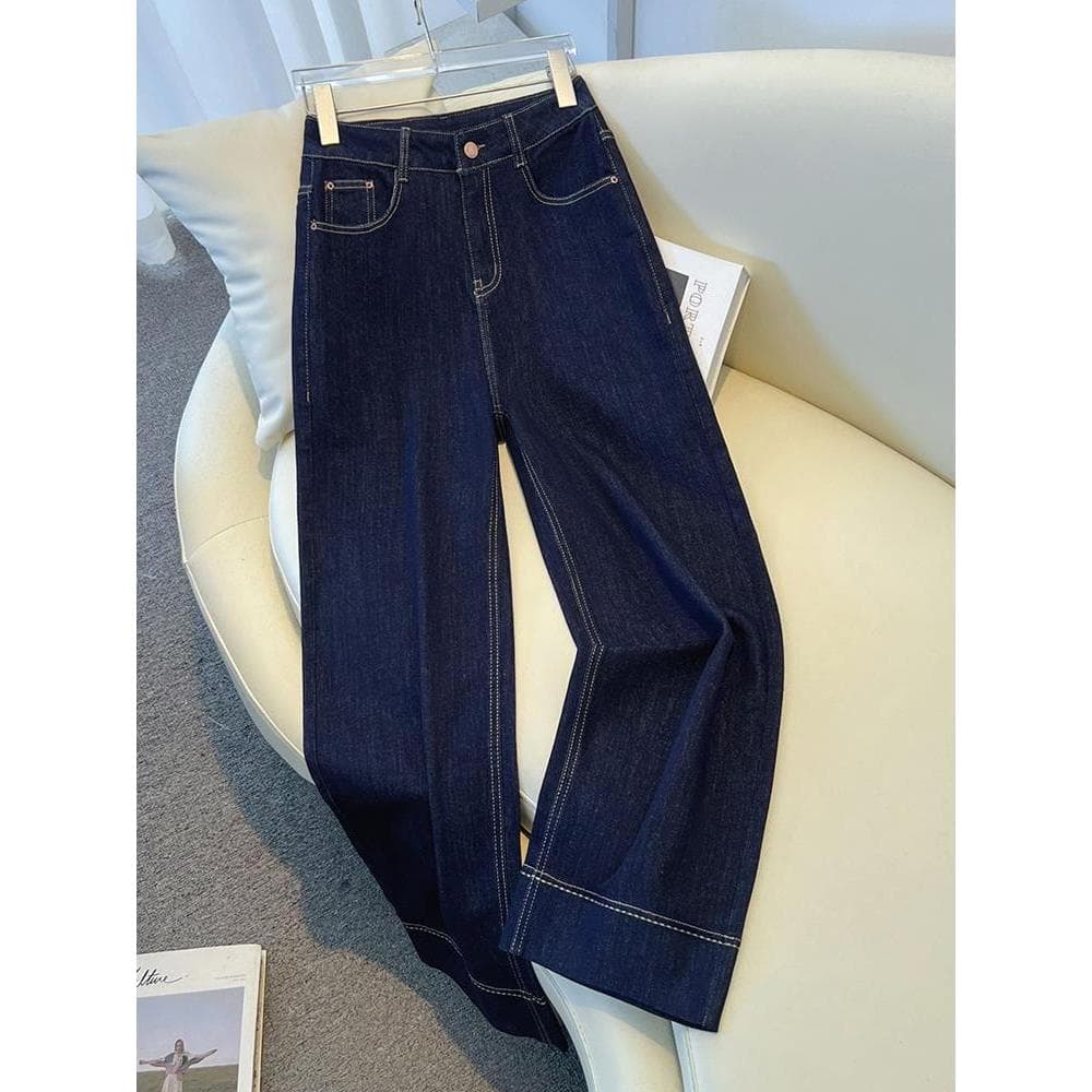 Calças de brim azuis calças de perna larga feminina primavera outono 2026 novo estilo Retro solto venda quente pequeno t