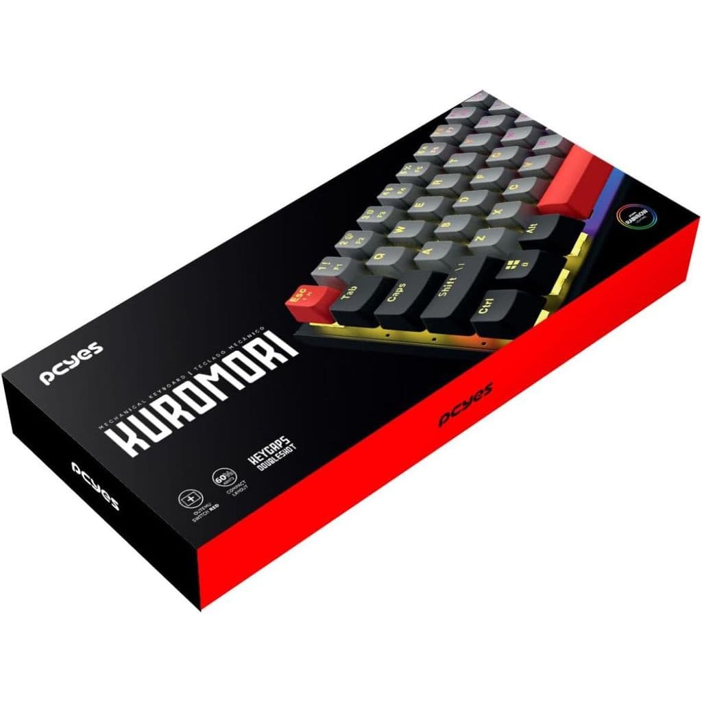 Teclado Mecânico Gamer 60% PCYes Kuromori Black Vulcan Switch Red LED Rainbow PTKM60RD