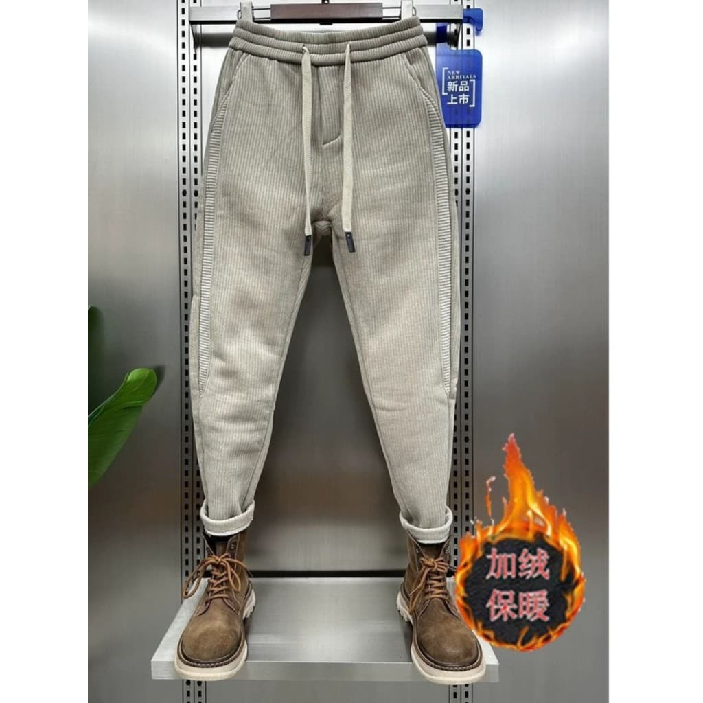 2024 Outono Inverno Plus Veludo Versão Coreana Pés Pequenos Calças Casuais Masculinas Costura Moderna Ruffian Bonito Cal