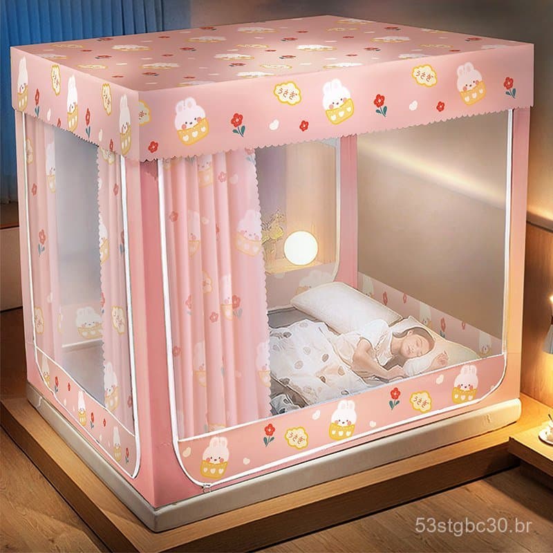 Cortina de cama blackout com rede mosquiteira para quarto, nova cortina de dossel para cama, tecido de proteção para cam