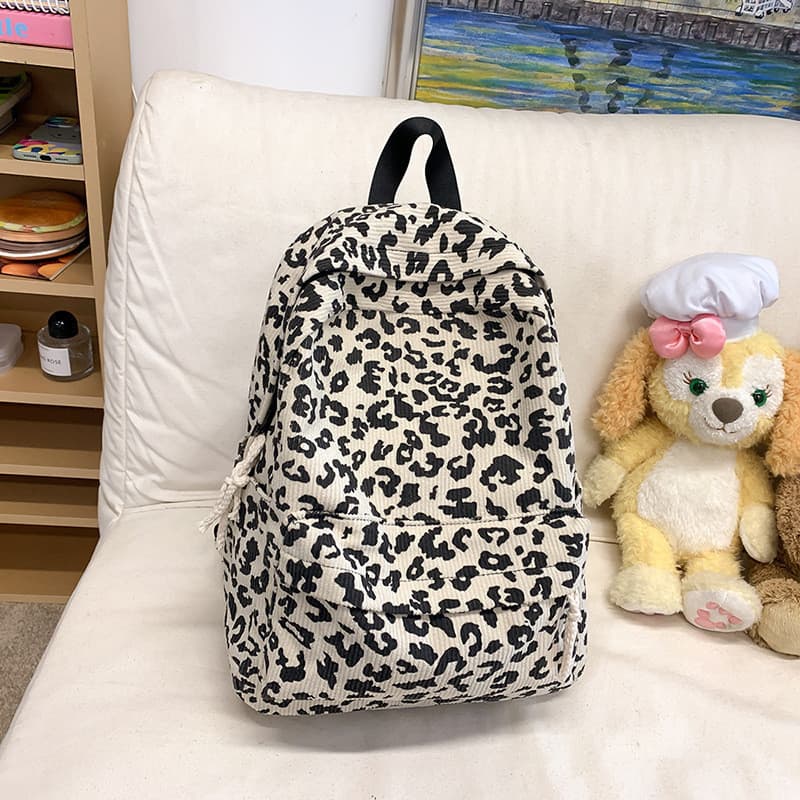 Tendência De Rua Europeu Americano Leopardo Impressão Mochila Outono Inverno Feminina Estudante Luz Casual Deslocamento