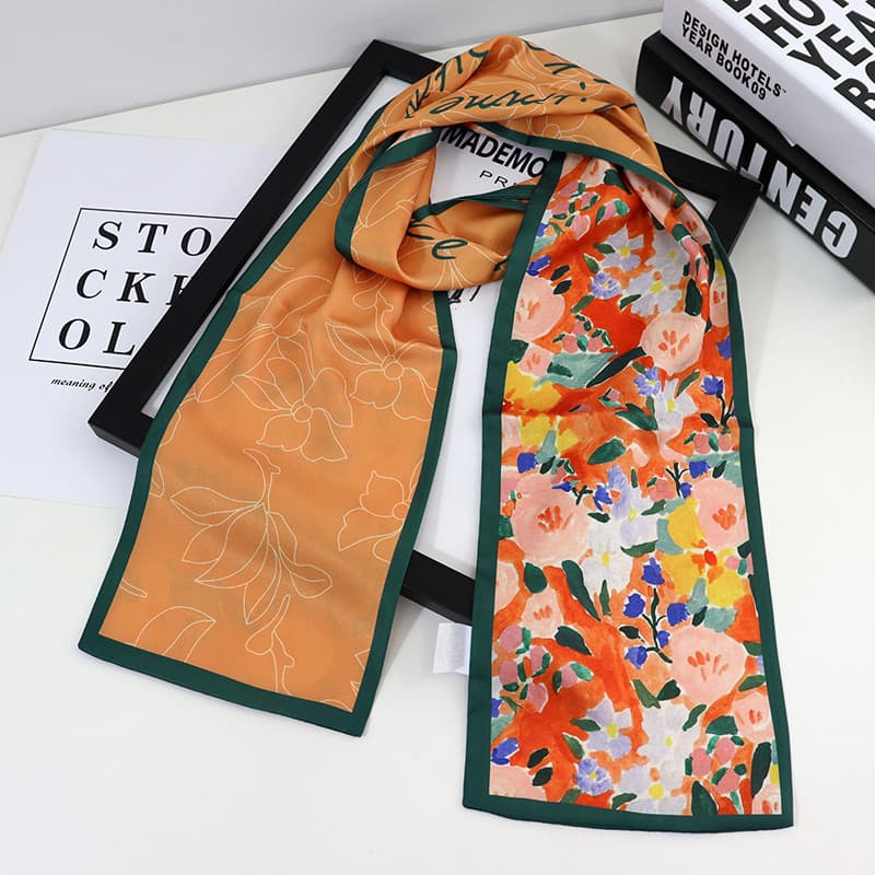 Primavera outono lenços de seda feminino All-Match ampliado Boxer Retro flor estilo francês longo moda laço cabelo fita