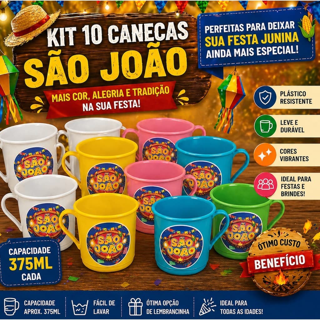 Lembrancinha festa junina julina kit 10 caneca personalizada são joão prenda escola quermesse barato