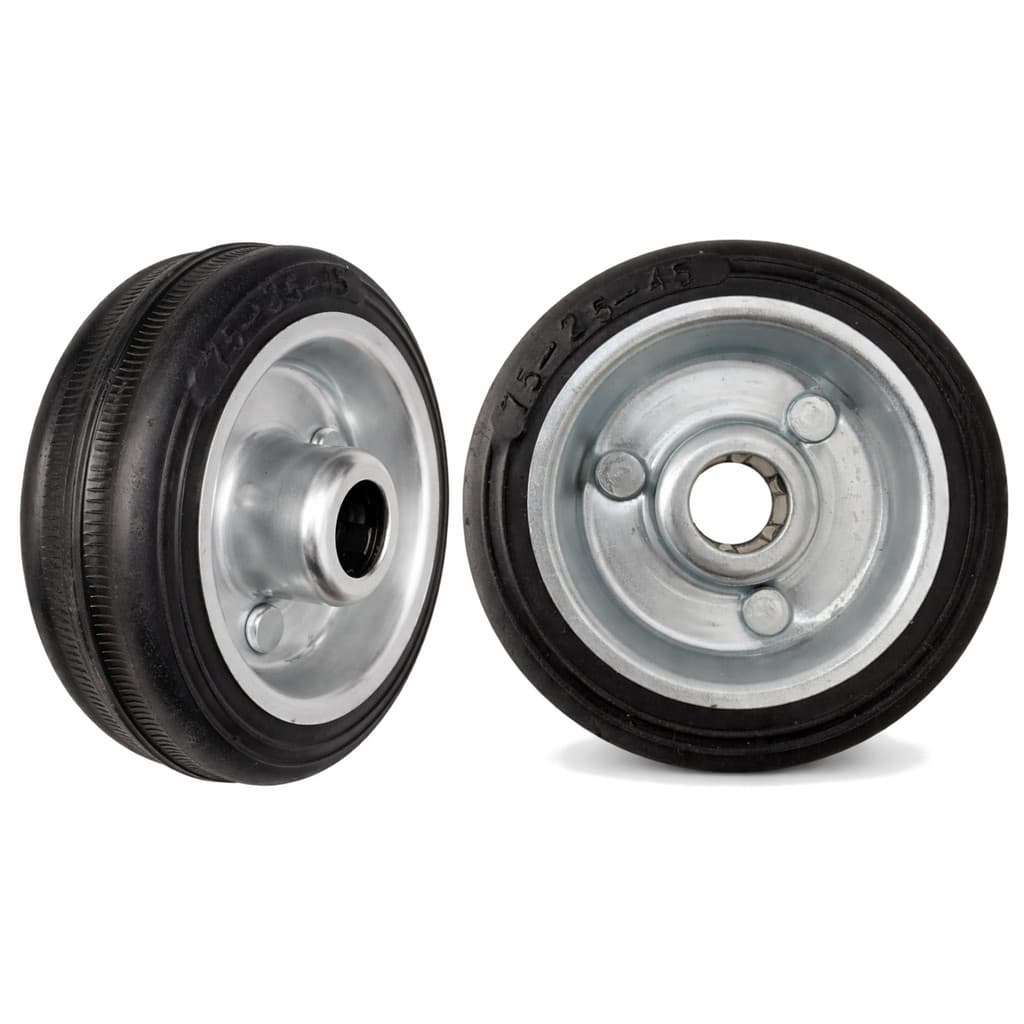 Kit 2 Rodas de Chapa 312 (7,5cm) Pneu Maciço Rolete 12mm p/ Carrinho, Expositores, Etc- CZ312R12_AJ