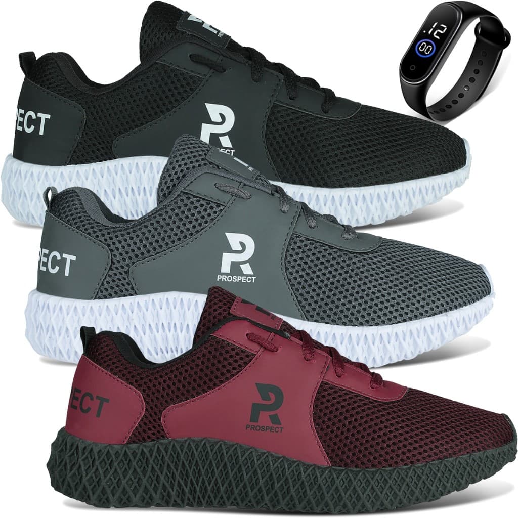 Kit 3 Tênis Masculino Prospect Fly Caminhada Academia Corrida Esporte + Relógio
