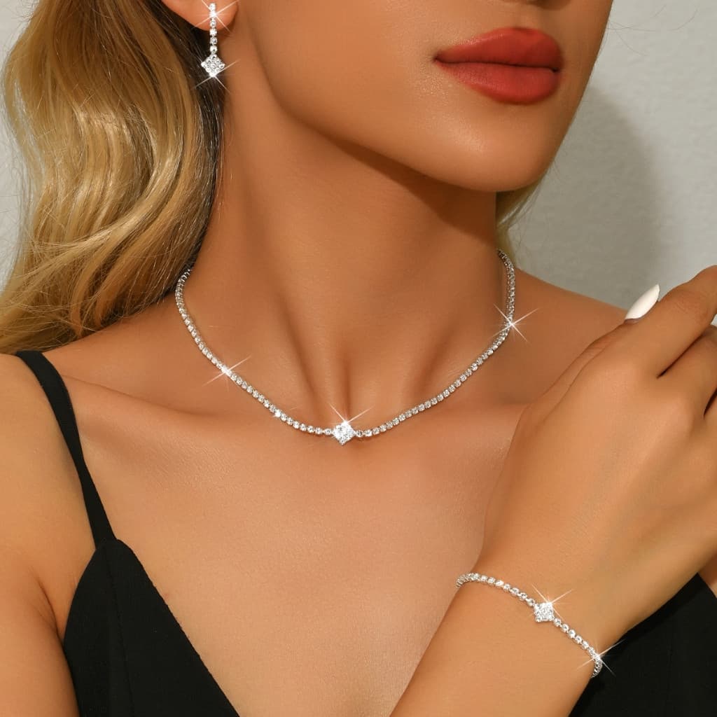 Conjunto De Joias De Cristal Feminino , Colar E Pulseira De Design Geométrico , Estilo Casual Para Casamentos , Festas ,