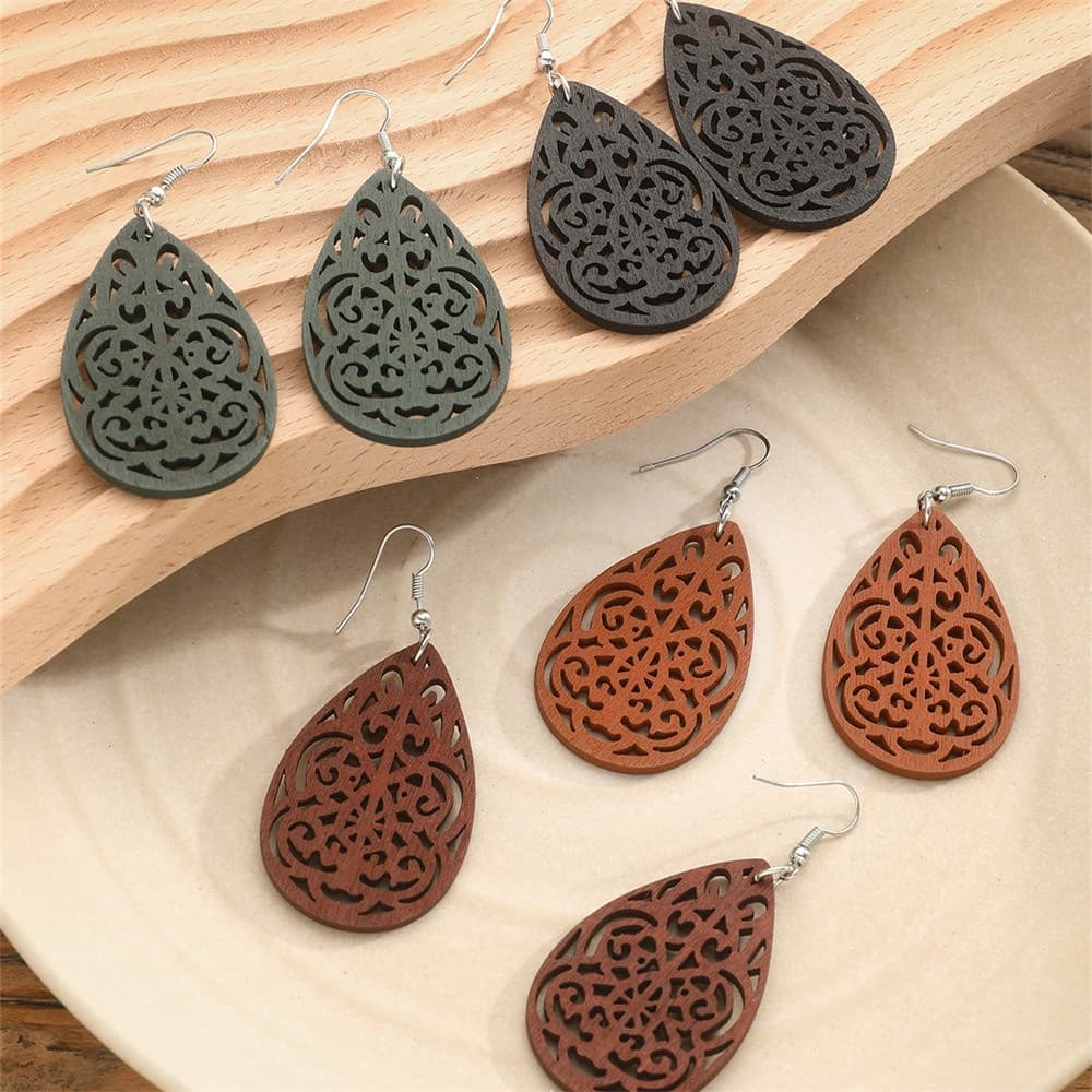 4 Pares Brincos De Vintage Hollow Flower Drop Esculpidos Para Mulheres Estilo Étnico Acessórios Jóias