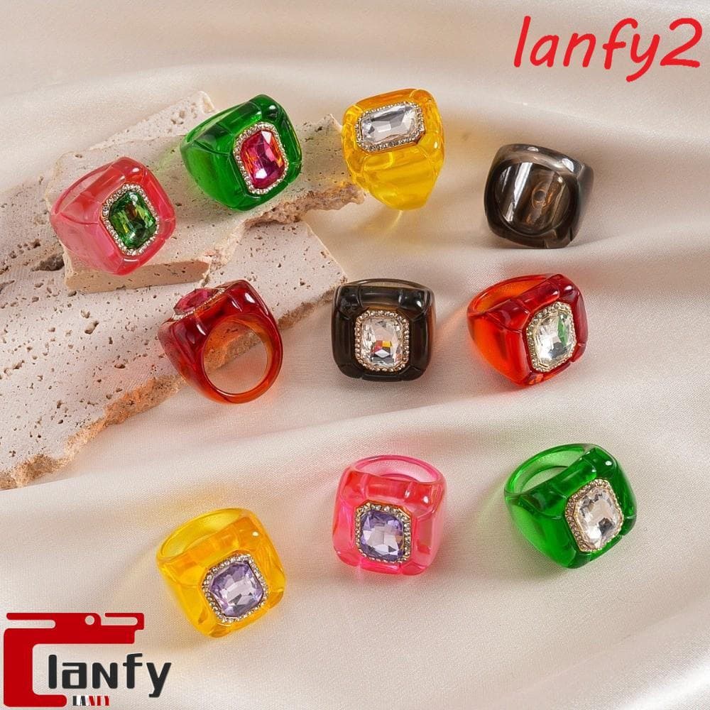 Anel De Resina Acrílica LANFY , Geométrico De Moda Exagerada Liso De Cúpula Grande De Strass Clássico Y2K