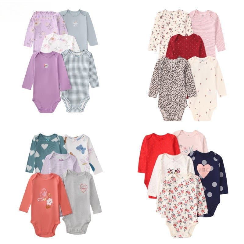 Conjunto de 5 Peças Lucky Baby para Meninos e Meninas/Body para Bebê/Body de Manga Longa/Roupa de Bebê LXYW