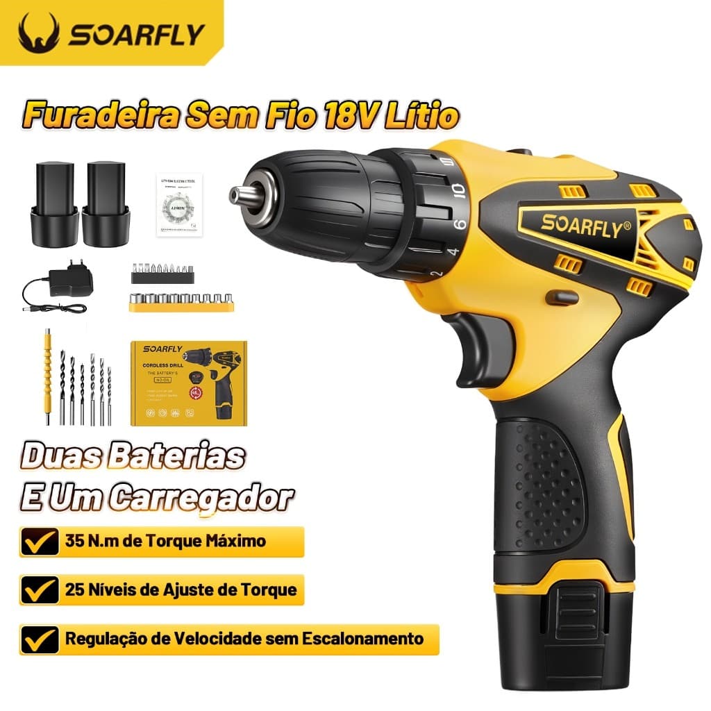 Furadeira Parafusadeira 2 bateria 18 volts c/e acessórios 220v/110v