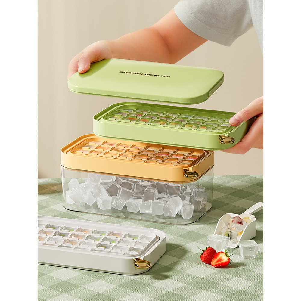Molde de cubo de gelo de qualidade alimentar, bandeja de gelo, geladeira doméstica, caixa de armazenamento de cubo de ge