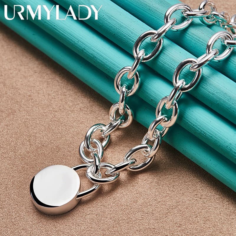 URMYLADY 925 Prata Esterlina Redonda Bloqueio 18 Polegada Colar Para Mulheres Festa De Casamento Charme Jóias Finas