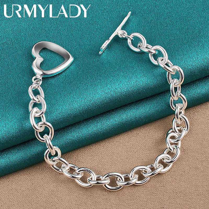 URMYLADY 925 Prata Esterlina Coração Seta Pulseira Para Mulheres Festa De Casamento Moda Jóias