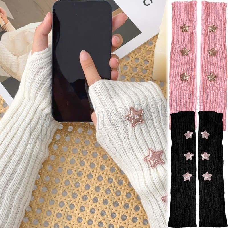 Luvas De Pulso Longas Sem Dedos – Para Mulheres E Homens Aquecedores De Braço De Malha Outono Inverno Meio Dedo Com Deco
