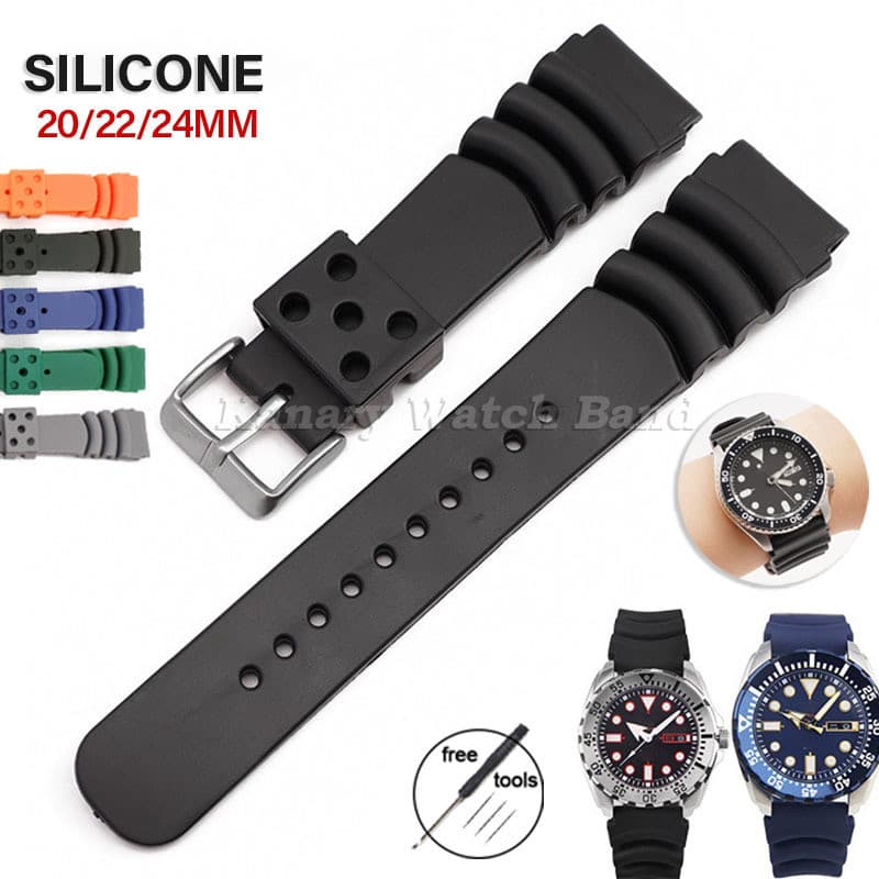 Pulseira de Relógio Esportivo à Prova d'Água em Silicone 20mm 22mm 24mm, Pulseira de Borracha Macia para Mergulho, Adequ