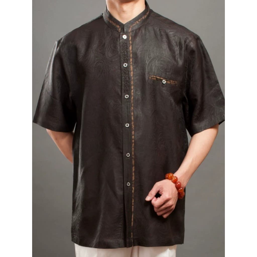 High-End perfumado nuvem fio masculino Tang terno de manga curta topo estilo chinês gola alta camisa pai tamanho grande