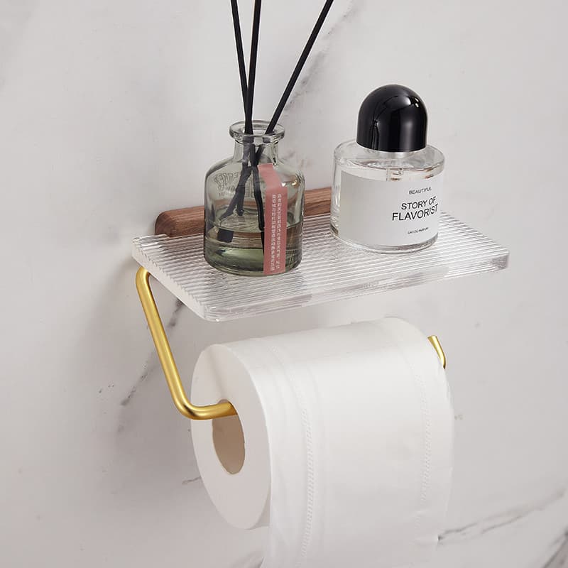Suporte de tecido higiênico acrílico sem perfuração suporte de rolo de papel higiênico prateleira de nogueira caixa de t