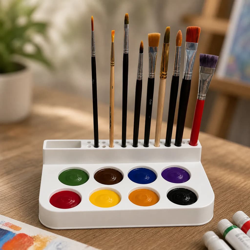 Godê Paleta Tinta 28 Cavidades com Suporte Pincel para Pintura Artística Escolar Profissional