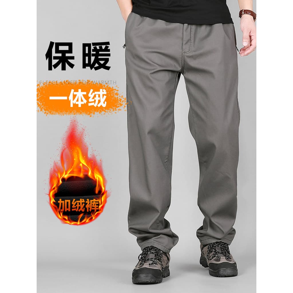 Inverno novo estilo quente masculino cintura alta virilha profunda forro de lã calças retas Anti-perdido zíper bolso sol