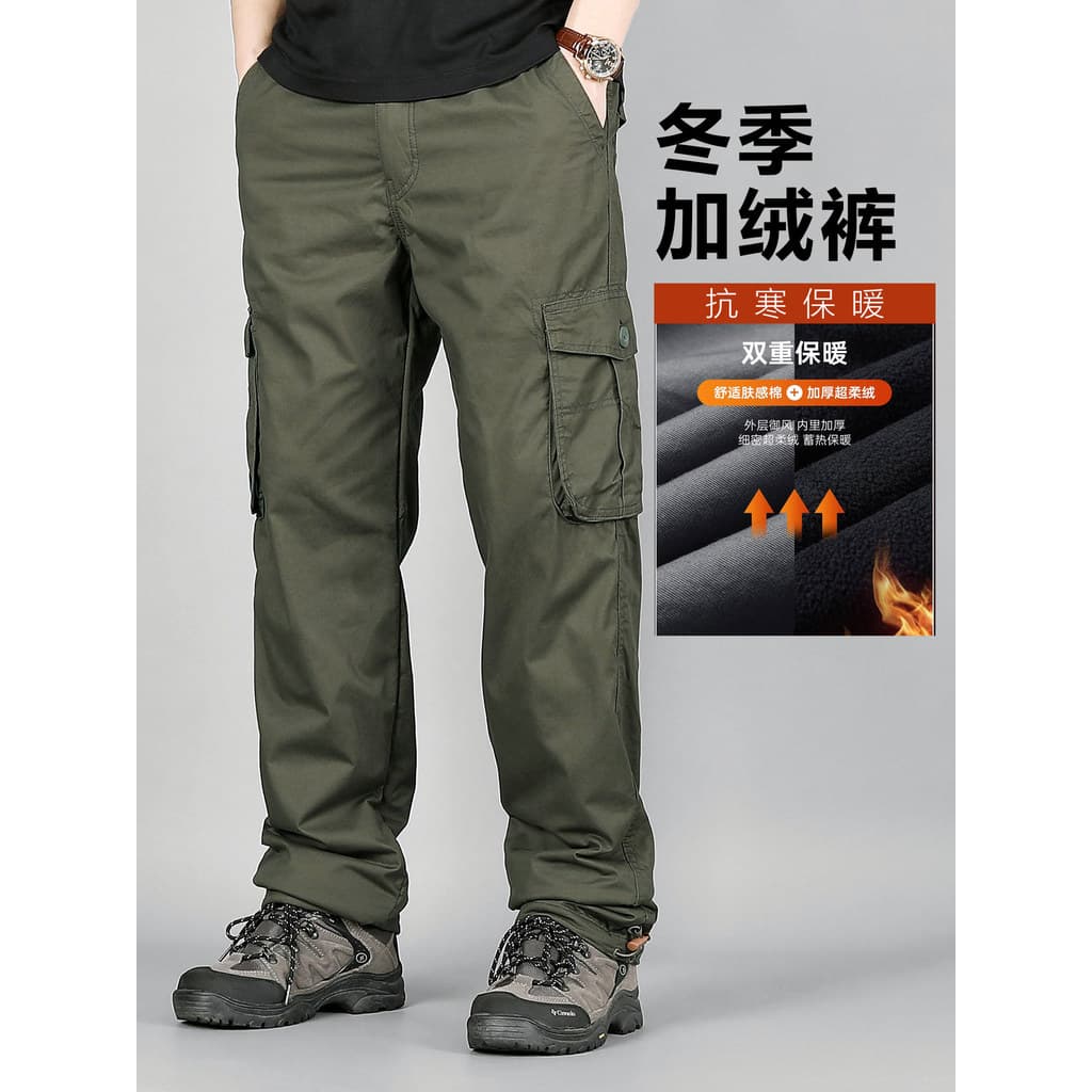W inverno forro de lã Multi-bolso moda All-Match quente durável calças de trabalho masculino olhar alto mais magro olhar