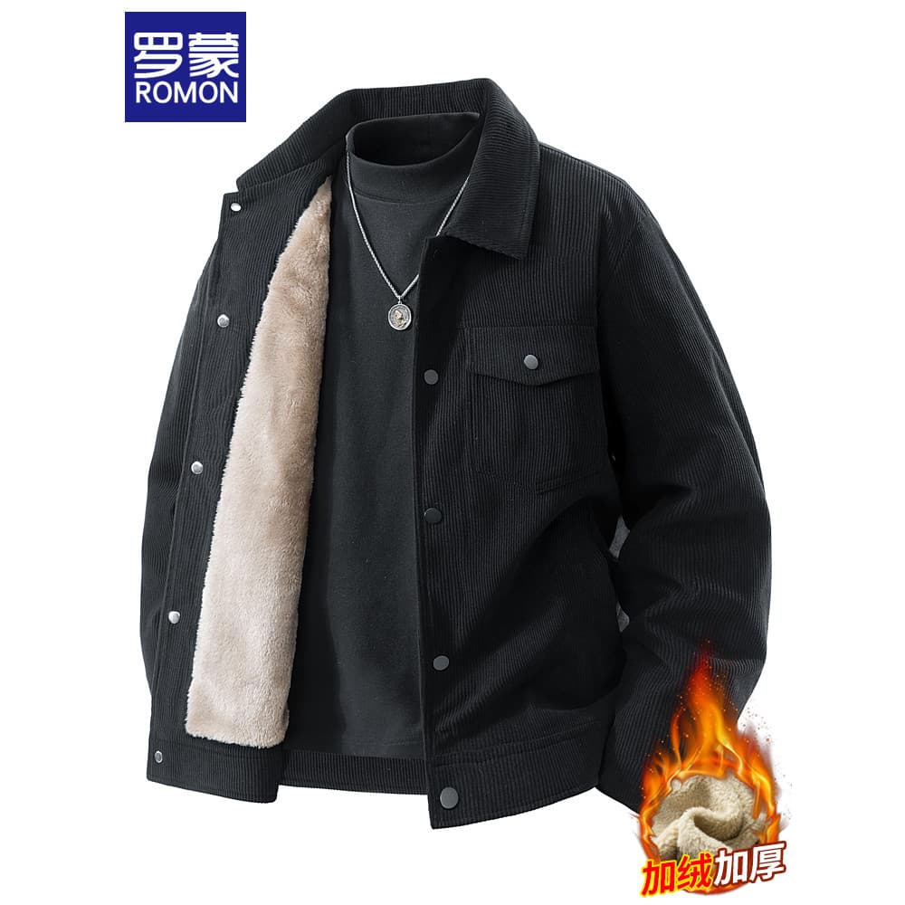 Lomon outono inverno jaqueta de veludo masculina lapela Workwear solto Casual forro de lã engrossado jaqueta superior ro