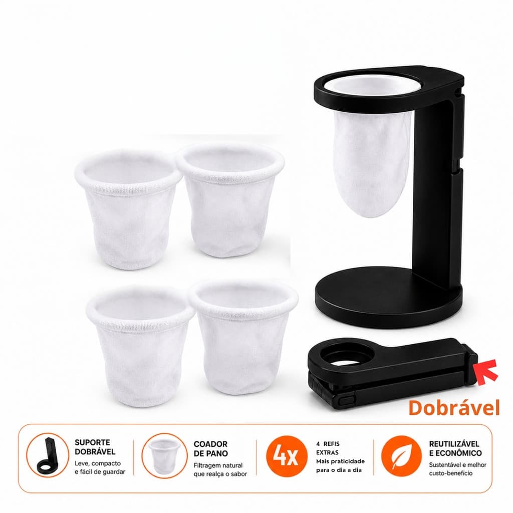 Kit Cafeteira Manual com Suporte + 4 Filtros Reutilizáveis