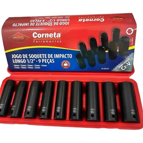 Jogo Com Soquete Impacto Longo 1/2 9pecas 10 A 22mm