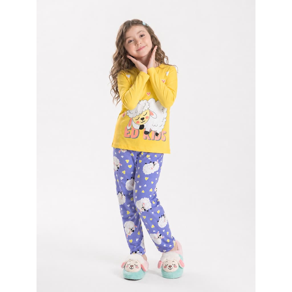 Conjunto Pijama Infantil Feminino Ovelhinha Sonhos Manga Longa Confortável