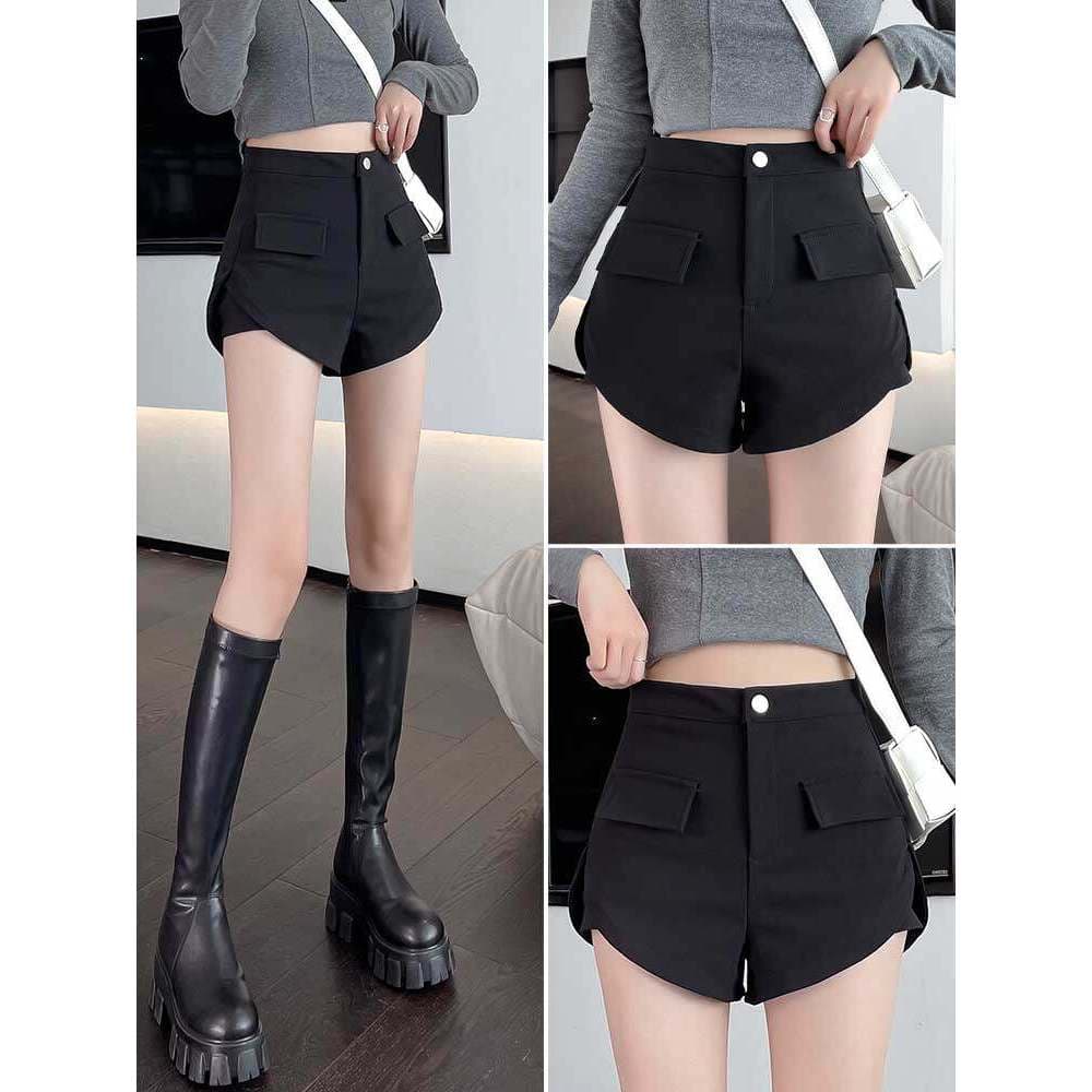 Terno Casual Shorts feminino outono inverno 2026 novo estilo calças pretas a linha calças de perna larga cintura alta ma