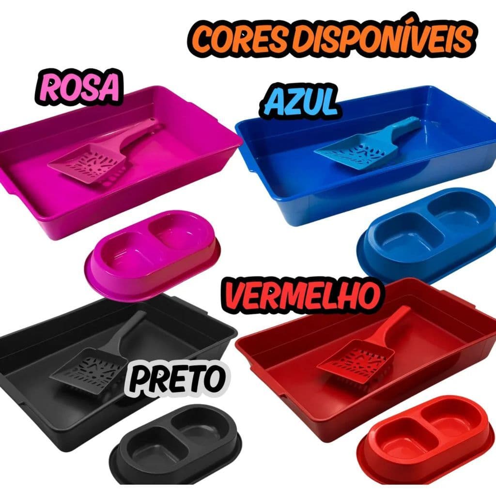 Kit Caixa de Areia para Gato com Pá e Comedouro Duplo