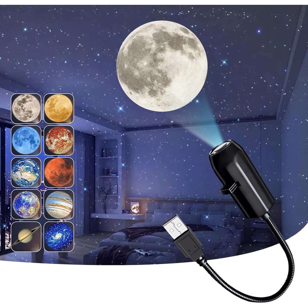 Lâmpada Planeta LED USB 360 ° Projetor Giratório De Galáxia Da Lua Com Luz Noturna Para Decoração De Quarto , Cenário Fo