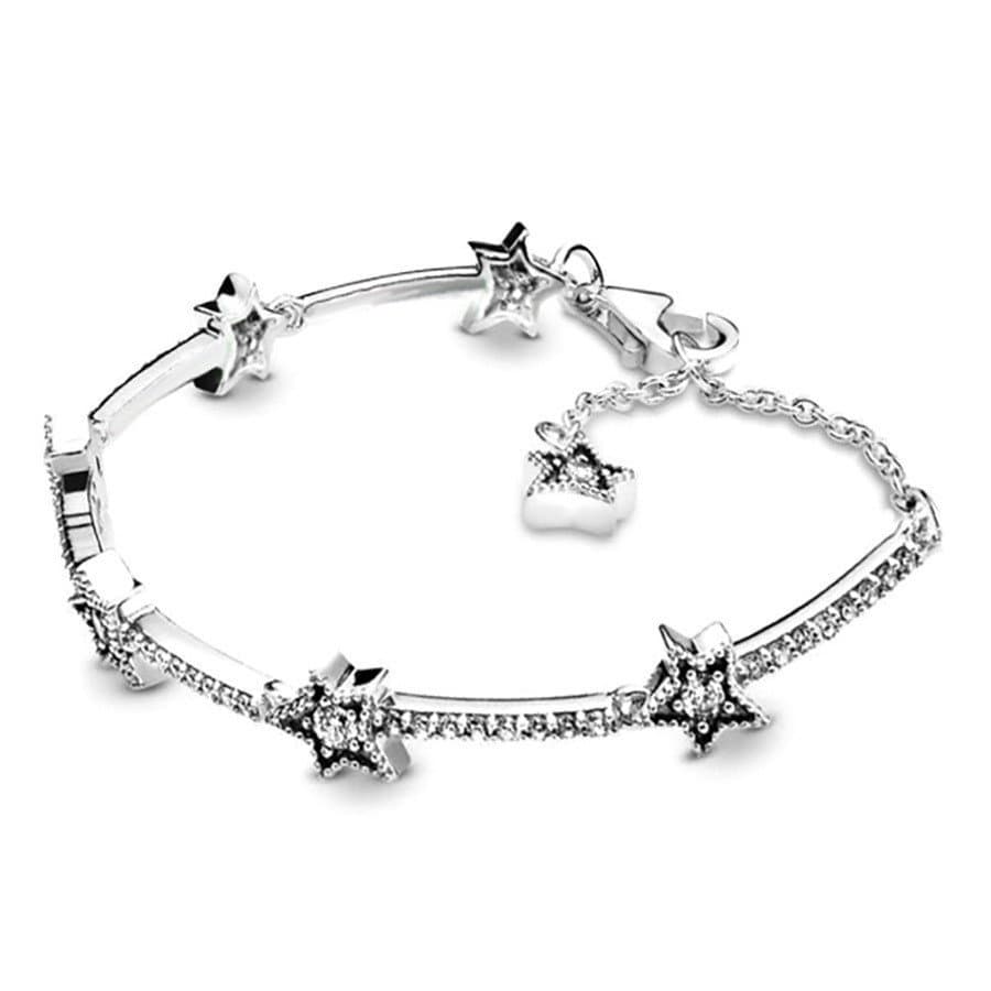 Nova pulseira ajustável de liga metálica banhada a prata, pulseira com estrela brilhante, joia feminina.