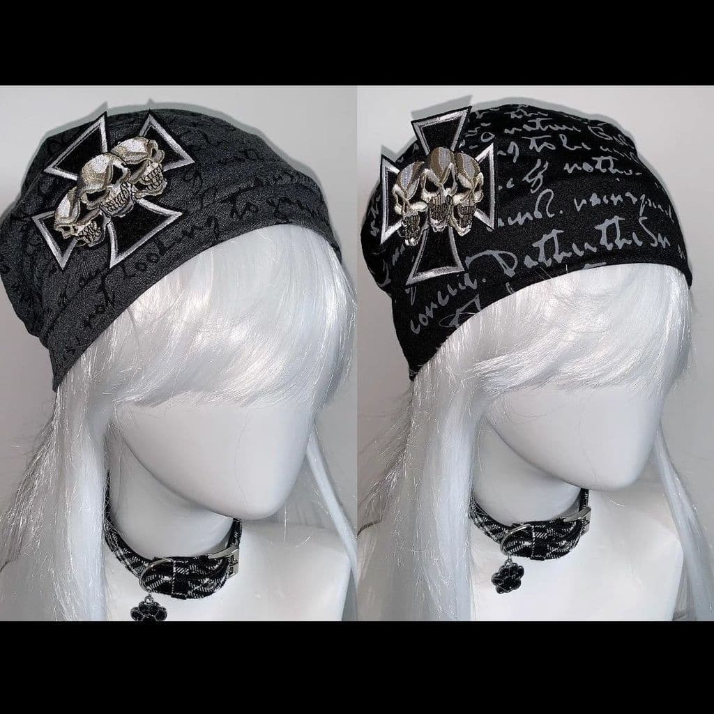 Touca Gorro Punk Gótica Caveira Cruz Grafite Slouchy Beanie Dark Streetwear Estética Urbana Unissex