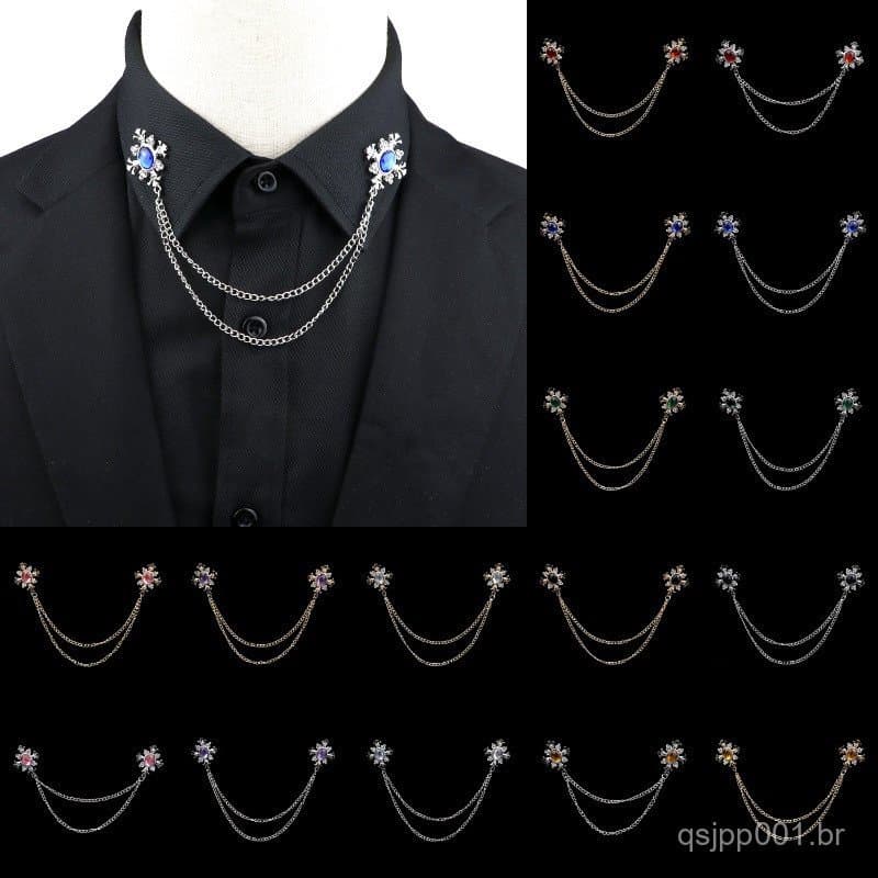 ZONFAZ Broche Tassel Cristal para Homens, Pino de Lapela Corrente Cross, Acessórios Retro de Casamento